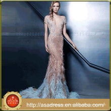 ZNK08 Top Design Schwere Perlen Lady Party Kleider Durchsichtig Nude Straußenfeder Elegante Lange Abendkleider aus Istanbul